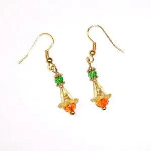 YELLOW TRUMPET LILY BELL FLOWERS LUCITE AND CRYSTALS GOLD PLATED EARRINGS