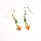 YELLOW TRUMPET LILY BELL FLOWERS LUCITE AND CRYSTALS GOLD PLATED EARRINGS