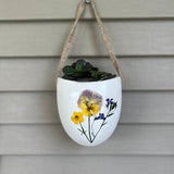 Ceramic succulent/air plant/orchid wall planter with pressed flowers
