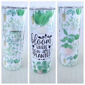 Bloom Where You Are Planted 20oz Stainless Steel Tumbler | Travel Mug with Slider Lid and Straw | Plant Life | Plant Mom | Flowers | Floral