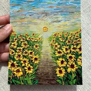 Happy Sunflower Field PRINT | Beautiful Wall Art Decor | 3D Vibrant Modern Artwork For Nature Lovers | Stationary, Postcards, Cards