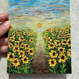 Happy Sunflower Field PRINT | Beautiful Wall Art Decor | 3D Vibrant Modern Artwork For Nature Lovers | Stationary, Postcards, Cards