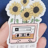 Trust in Vibes Not Words, Retro, Cassette, Sunflower, Die Cut Sticker, Planner, Journal, Laptop, Phone, Decal, 3