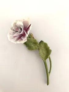 ? LOVELY VTG 60'S CARNATION PINK ENAMEL FLOWER FLORAL METAL PIN w RHINESTONE