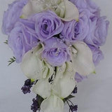 Lilac Rose, Lilac Wedding Bouquet, Calla Lily Wedding Bouquet, Silk Roses & Crystal Wedding Bouquet, Bling