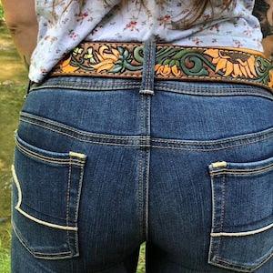 Handcrafted Leather Sunflower & Bumble Bee Belt