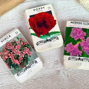 Vintage flower seed packs, unused NOS envelope, Junk journal pocket, Nature Botanical theme ephemera, Poppies
