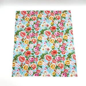 Rose Bouquet Lily Fabric Piece 100% Cotton 20.5" x 17.5" Cut Blue Background #2