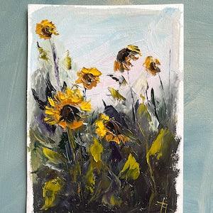 Sunflower painting Landscape painting Impasto flowers Abstract flowers Sunfowers field