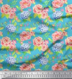 Soimoi Blue Velvet Fabric Periwinkle & Peony Floral Print Fabric-fpD