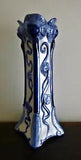 BOMBAY TALL BLUE & WHITE STONEWARE VASE ~ LILY PADS ~ 13-3/4" TALL ~ FLOWERS ~