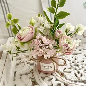 Provence floral decor, cold porcelain flowers in pink vase, light pink ranunculus and blush roses, arrangement, one of a kind gift