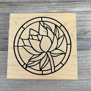 JudiKins Wood Rubber Stamp Round Water Lily Flower Stained Glass 2350H