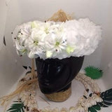 White head crown with tahitian tiara and mini white lilies