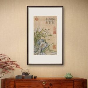 Orchids meticulous painting on silk, Chinese antique botanic painting, silk print mount with silk brocade around, exquisite handmade scroll