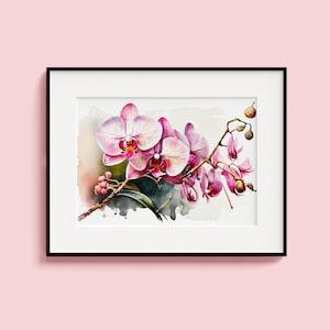 Pink Orchid Painting Watercolor Flower Painting Poster Living Room Wall Art Bedroom Decor Printable Wall Art Gift Flower Lover