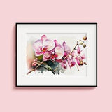 Pink Orchid Painting Watercolor Flower Painting Poster Living Room Wall Art Bedroom Decor Printable Wall Art Gift Flower Lover