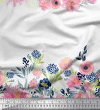 Soimoi White Cotton Poplin Fabric Ranunculus & Chrysanthemum Floral-5IB
