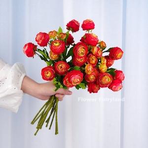 Pack of 3 - Small Ranunculus Stem | High Quality Artificial Flower | DIY Floral | Wedding/Home Decoration | Gifts - Red (Pack of 3)