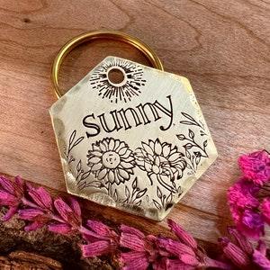 Sunflower Dog Tag - Sunny Dog Tag - Dog Collar Tag - Pet Name Tag - Hand Stamped - Custom - Personalized - Summer Dog Tag