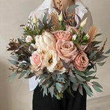 Silk bridal bouquet, dusty rose bouquet with ivory and eucalyptus flowers , boho bridal bouquet.
