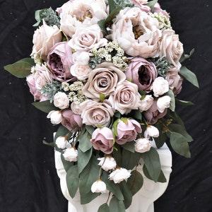 Cascade Bouquet Mauve, Champagne, Blush, Sage, Eucalyptus