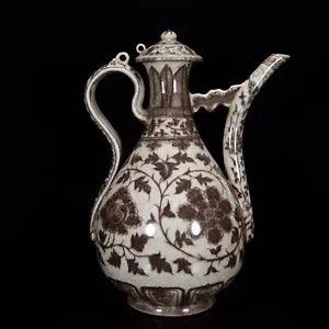 14" China Old Antique yuan dynasty Porcelain Underglaze red flower peony Teapot
