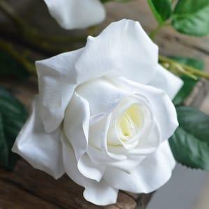 3 Heads Super Realistic White Fake Real Touch Roses, DIY Florals/Bouquets/Centerpieces, Wedding/Home/Kitchen/Holiday Decoration| Gifts