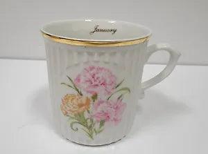 January Carnation Coffee Mug Original Czechoslovakia Flower of Month Birthday