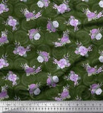 Soimoi Green Cotton Poplin Fabric Circle & Peony Floral Print Fabric-J8E