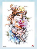 peony flower wolf animal large 8.25" temporary tattoo body art tattoo