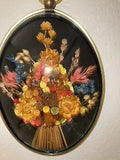 VTG Bubble Glass W/ Dried Flowers On Black Velvet 3D Cideart Wall Decor BOHO MCM