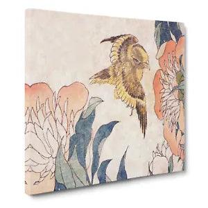 Peony Flower & Canary by Katsushika Hokusai Canvas Print Wall Art Framed Large