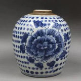 Vintage Blue and White Porcelain Peony Flower Pot Jar