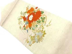 6472847: JAPANESE KIMONO / VINTAGE NAGOYA OBI / WOVEN PEONY & KIKU WITH FLOWER B