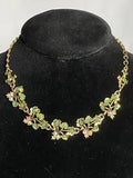 Vintage Green Gold Tone & AB Lily Pad Link Necklace Estate
