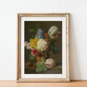 Vintage Flower Bouquet Painting - 19th Century Dutch Painting, Antique Floral Print, Home Decor, Botanical Wall Art