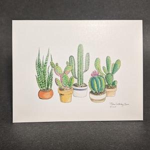 Watercolour Cacti Greeting Card | Design#034 | Size A2 | 4.25" x 5.25" folded | Cactus | Thank You | Birthday | Blank Note Card
