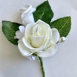 Ivory White Rose Boutonni????re Accessory for Men | High Quality Artificial Foam Roses - Perfect for Prom, Weddings