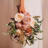 Dusty pink bridal bouquet, Peony bouquet, Pampas grass bride bouquet, Eucalyptus bouquet, Silk flowers bouquet