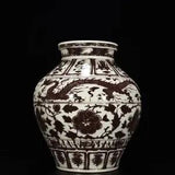 17.2" old China yuan dynasty Underglaze red Peony flowers Dragon pattern  pot