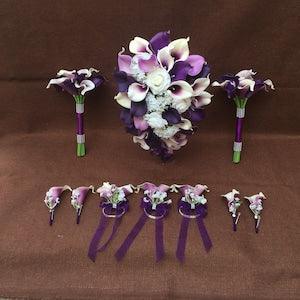 Purple Calla Lilly Bouquets  Bridal Wedding Bouquets Sets Bridesmaids Bouquets PU Call Lily Boutonnieres and Corsages DJ-148