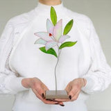 Lilly flower stained glass suncatcher on a stone stand 3D stained glass for art Mother's Day gift