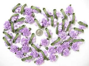 Lavender 1 1/2" Satin Ribbon Carnation Flowers 50 Pc. Vintage. Ships from USA