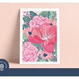 Peonies Signed Art Print | Asters | Leaves | Botanical | Pretty Pink Flowers | Illustration | A5, A4 or A3 | Unframed