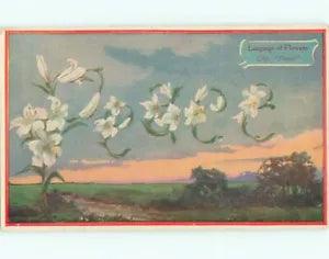 NEW LISTINGc1910 Language Of Flowers PEACE - SPELLED IN LILY FLOWERS : clearance AC5012