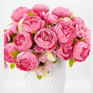 Large Head Peonies | Floral Bouquet Artificial Flower | Wedding/Home Decoration Gifts | D¡§?cor | Floral, 20'' Soft Blooming 13 Stem Hot Pink