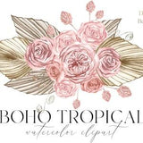Boho Tropical Watercolor Flowers. Rust  Beige fall FLOWERS. Orchid Flowers Dry Palm Leaves Watercolor clipart.