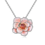 YFN Pink Peony Flower Pendant Necklace Sterling Silver Enamel Flower Jewelry ...