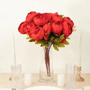 RED 2 Bouquets 19" Silk Peony FLOWERS Artificial Floral Bushes Party Events